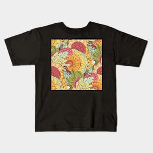 Doodle Pattern with Abstract Floral Motifs Kids T-Shirt